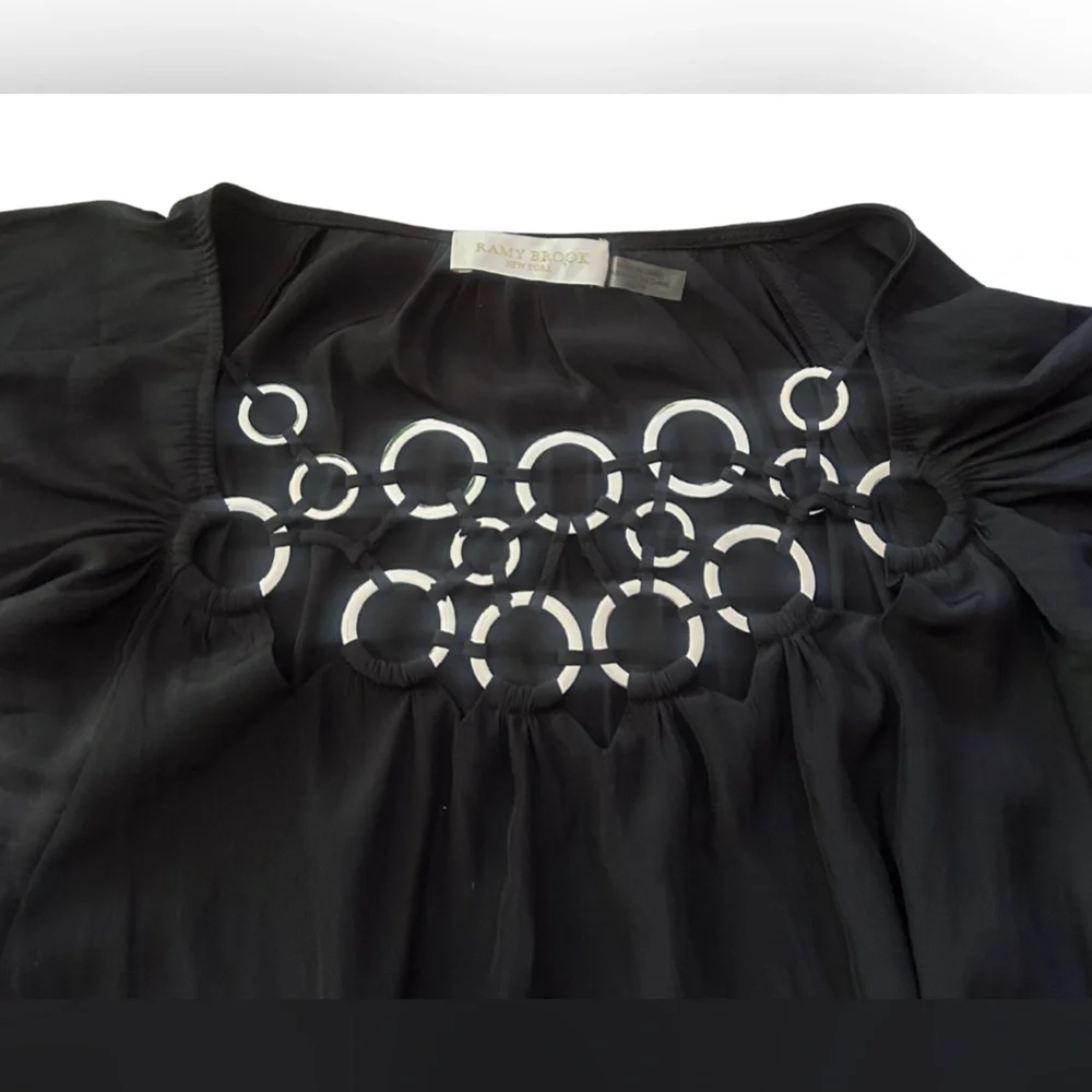 Ramy Brook Flutter Sleeve Metal Ring Neck Detail Top | Black | Size XS